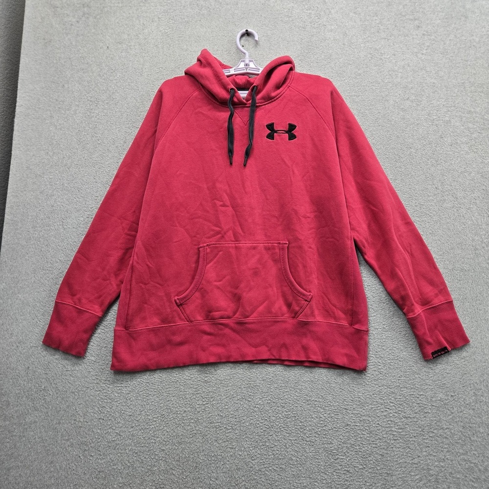 Under Armour Men Hoodie XL Red Embroidered Fleece Storm Charged Cotton Coldgear